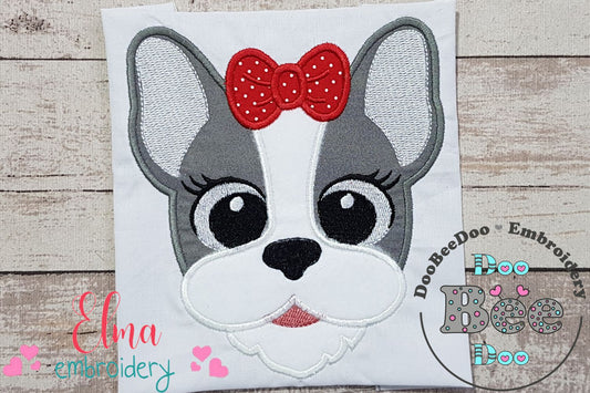 Bulldog Dog Girl Puppy - Applique - Machine Embroidery Design
