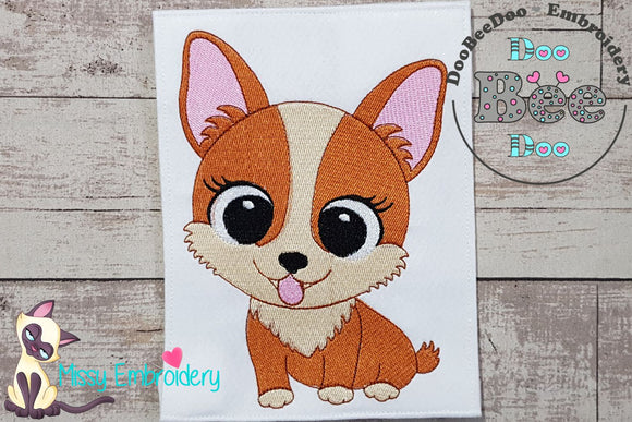 Dog Girl Puppy Smiling - Fill Stitch Embroidery