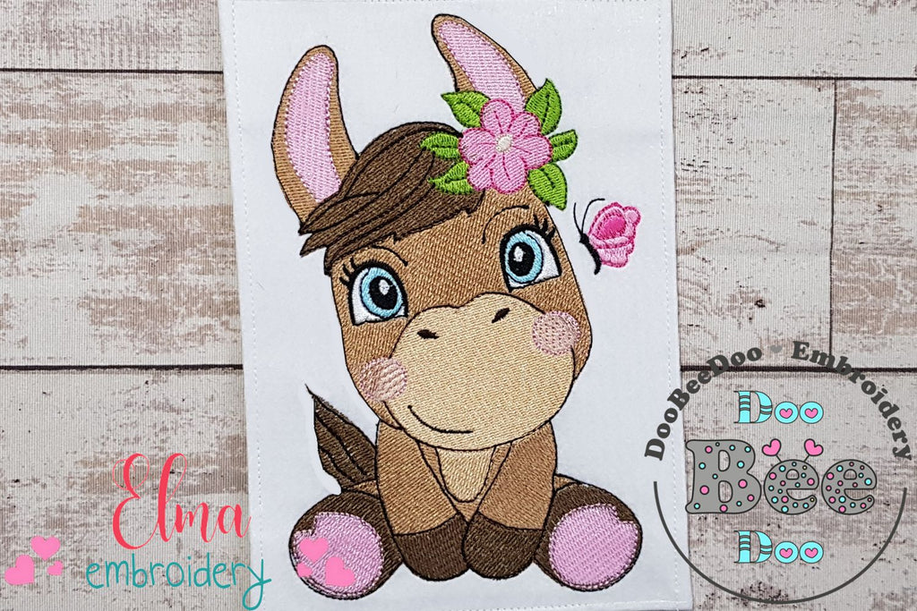 Donkey Girl with Flowers - Fill Stitch - Machine Embroidery Design