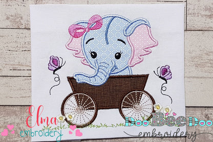 Baby Elephant Girl in the Wagon - Applique