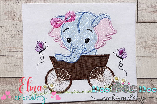 Baby Elephant Girl in the Wagon - Applique