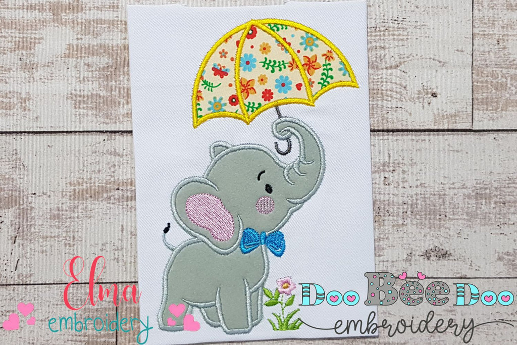 Elephant and Umbrella - Applique - Machine Embroidery Design