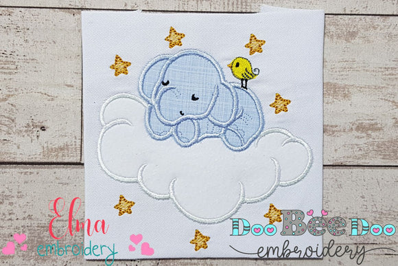 Sleepy Elephant on the Cloud - Applique Embroidery