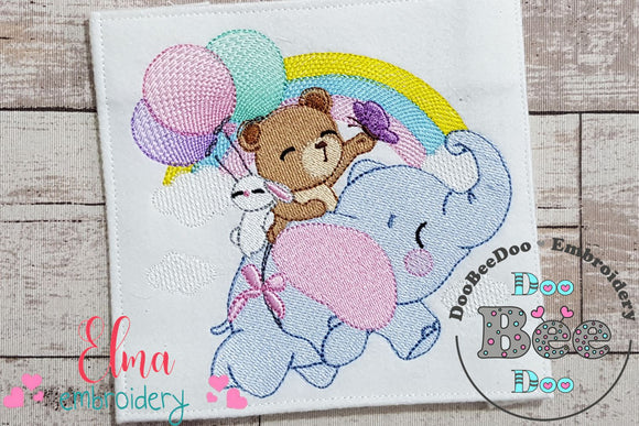 Elephant, Bear and Bunny Flying - Fill Stitch