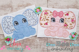 Elephant Boy and Girl Big Ears - Applique - Set of 2 designs