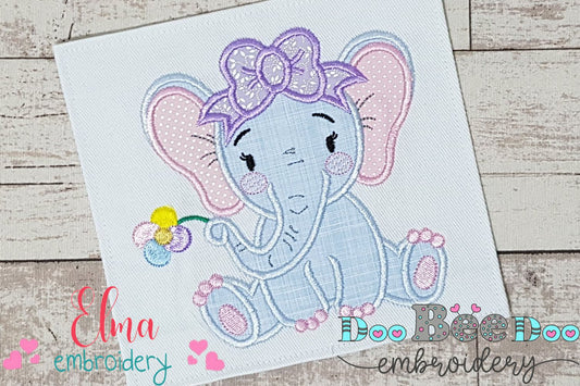 Elephant Girl Holding a Flower - Applique - Machine Embroidery Design
