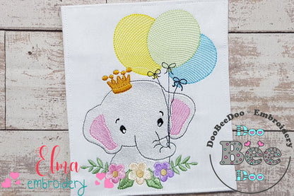 Prince Elephant with Balloons - Fill Stitch Embroidery