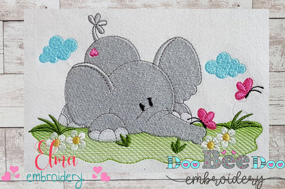 Elephant Playing with the Butterflies - Fill Stitch