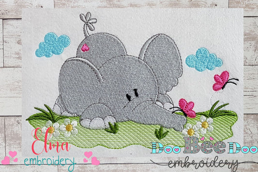 Elephant Playing with the Butterflies - Fill Stitch