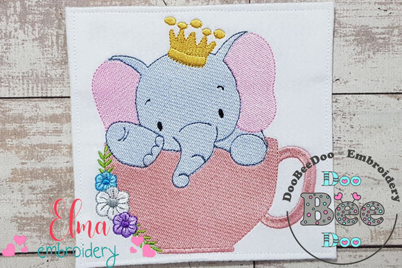 Prince Elephant in the Cup - Fill Stitch - Machine Embroidery Design