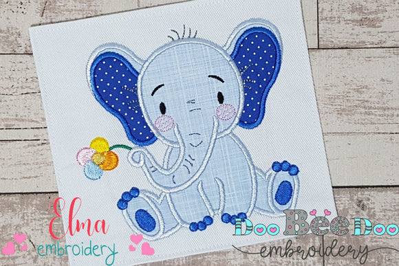 Elephant Boy Holding a Flower - Applique