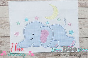 Sleepy Elephant, Moon and Stars - Applique