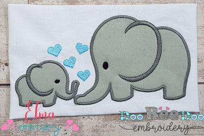 Elephant and Baby Elephant - Applique - Machine Embroidery Design