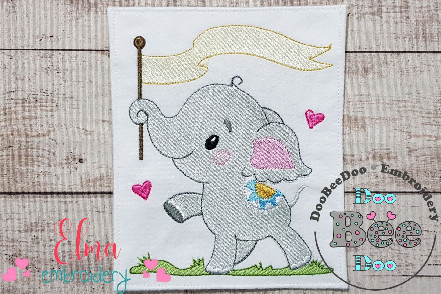 Elephant Holding a Flag - Fill Stitch - Machine Embroidery Design