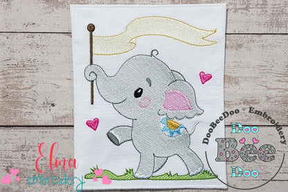Elephant Holding a Flag - Fill Stitch - Machine Embroidery Design