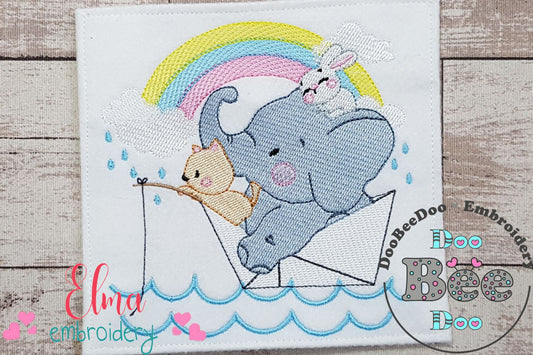 Elephant, Bunny and Cat Fishing - Fill Stitch