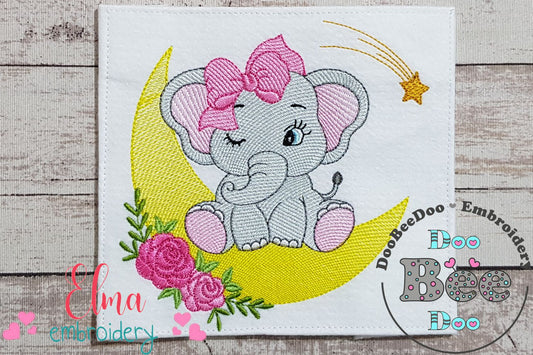 Elephant Girl on the Moon - Fill Stitch