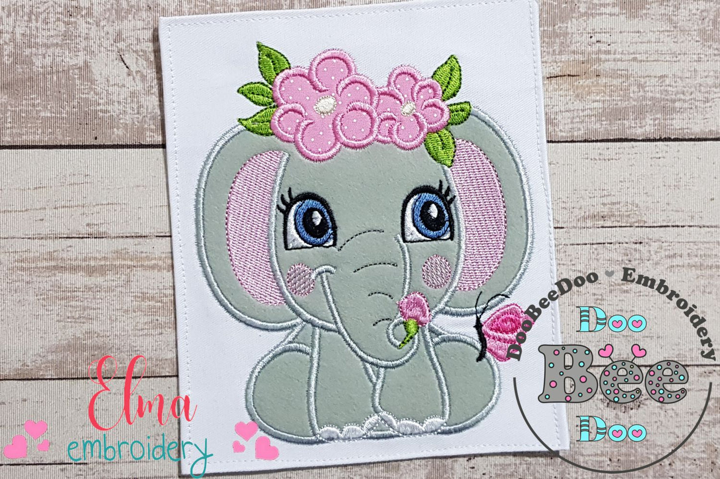 Elephant Girl with Flowers - Applique