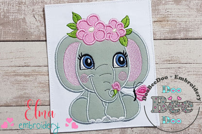 Elephant Girl with Flowers - Applique