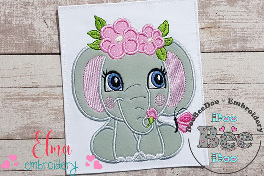 Elephant Girl with Flowers - Applique