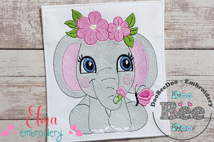 Elephant Girl with Flowers - Fill Stitch - Machine Embroidery Design