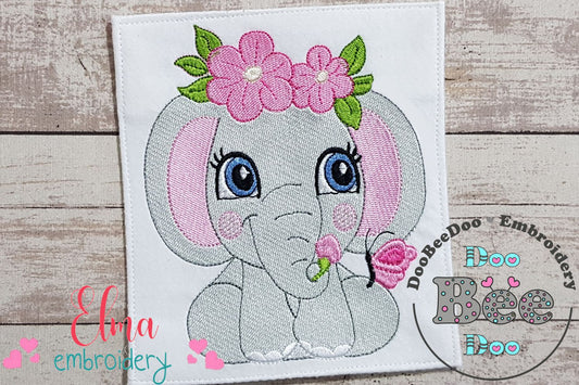 Elephant Girl with Flowers - Fill Stitch - Machine Embroidery Design