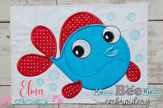 Cute Blue & Red Fish - Applique - Machine Embroidery Design
