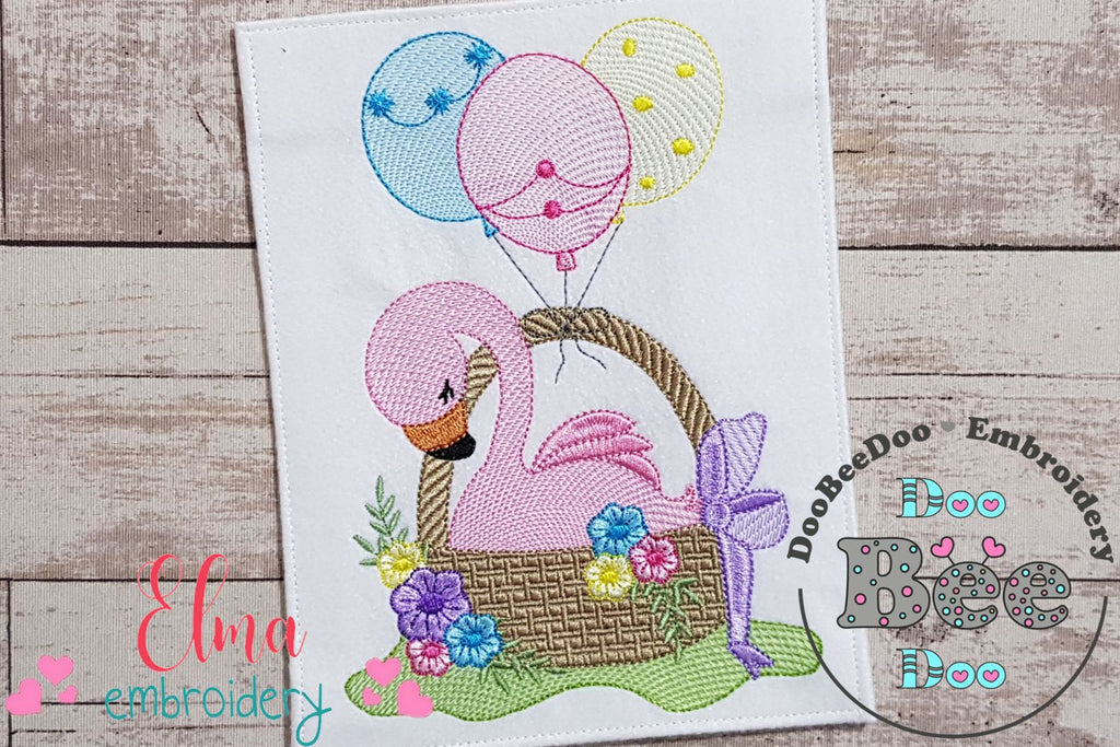 Baby Flamingo in a Basket - Fill Stitch - Machine Embroidery Design