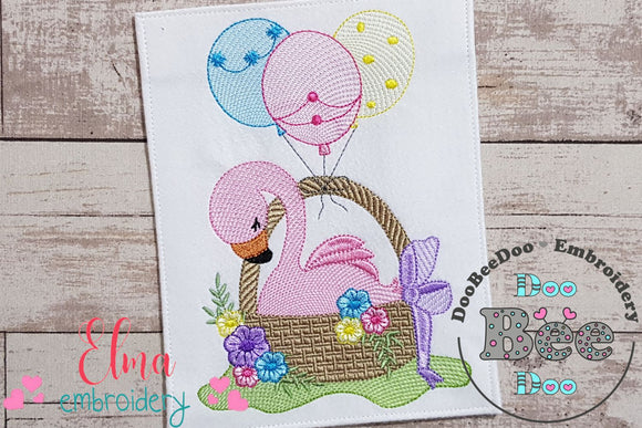 Baby Flamingo in a Basket - Fill Stitch