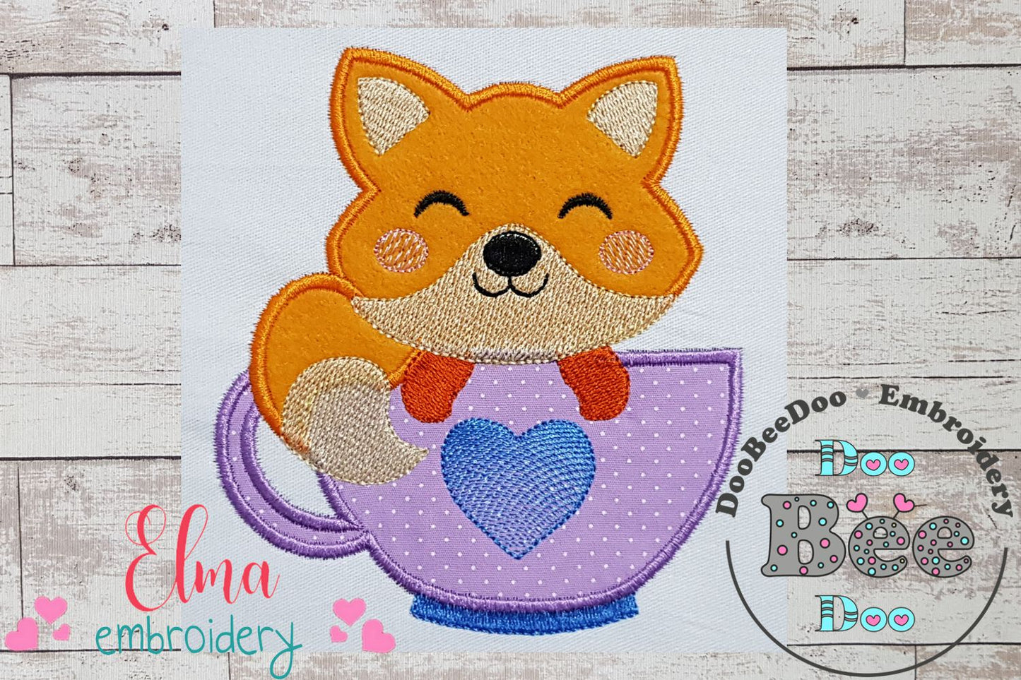 Cute Fox in the Cup - Applique