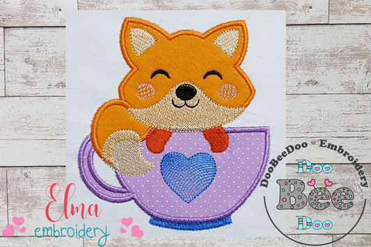 Cute Fox in the Cup - Applique