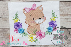 Fox and Flowers - Fill Stitch - Machine Embroidery Design