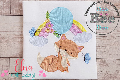 Fox Boy, Rainbow and Balloon - Rippled Stitch - Machine Embroidery Design