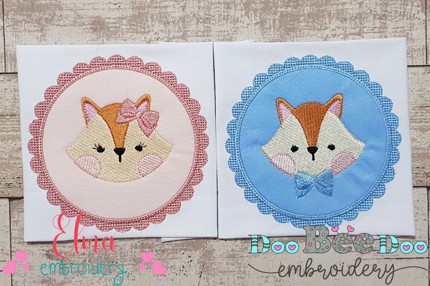 Fox Boy and Girl Face Frame - Applique - Set of 2 designs