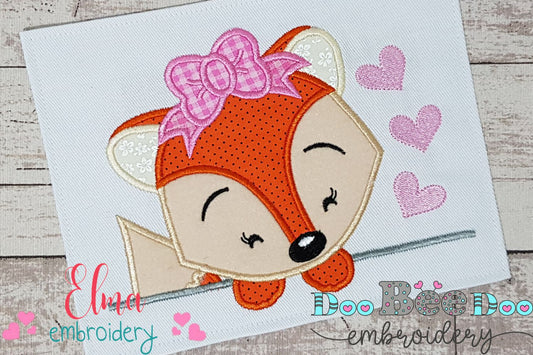 Cute Fox Girl with Bow - Applique - Machine Embroidery Design
