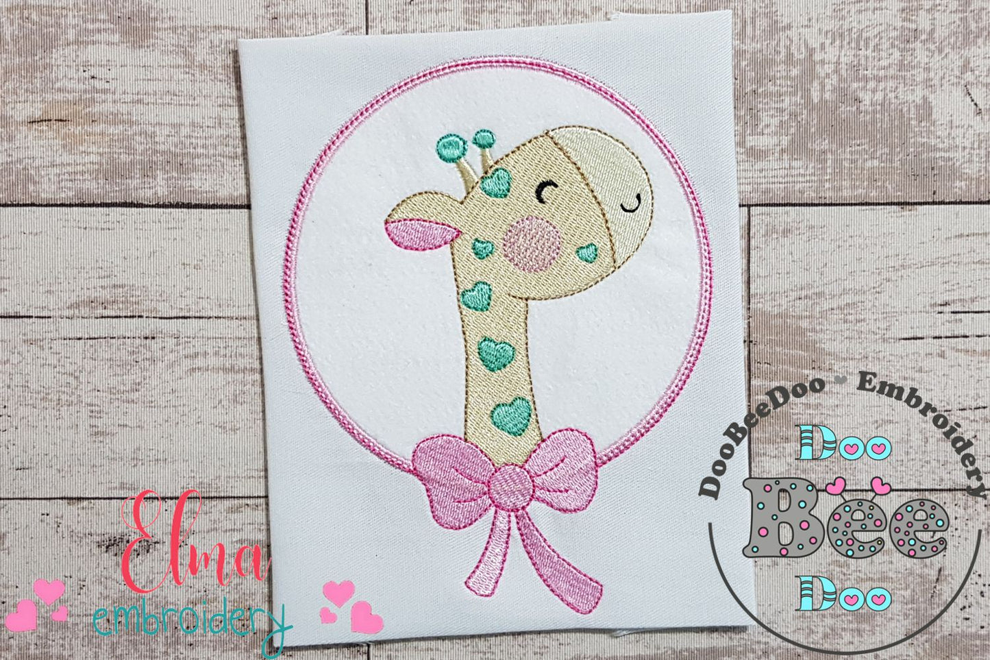 Cute Giraffe with Bow Frame - Applique