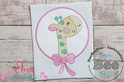Cute Giraffe with Bow Frame - Applique
