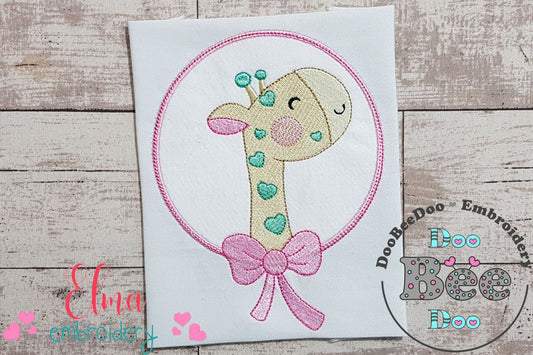 Cute Giraffe with Bow Frame - Applique