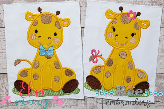 Giraffe Boy and Girl with Bow - Applique - Set of 2 designs