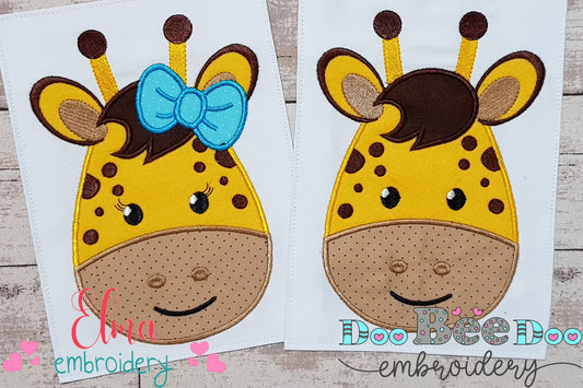 Giraffe Face Boy and Girl - Applique - Set of 2 designs
