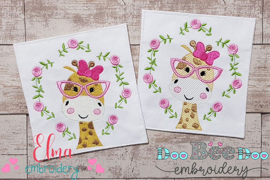 Giraffe with Glasses and Flowers - Fill & Rippled Stitch - Set of 2 designs