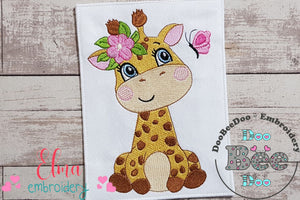 Giraffe Girl with Flowers - Fill Stitch Embroidery