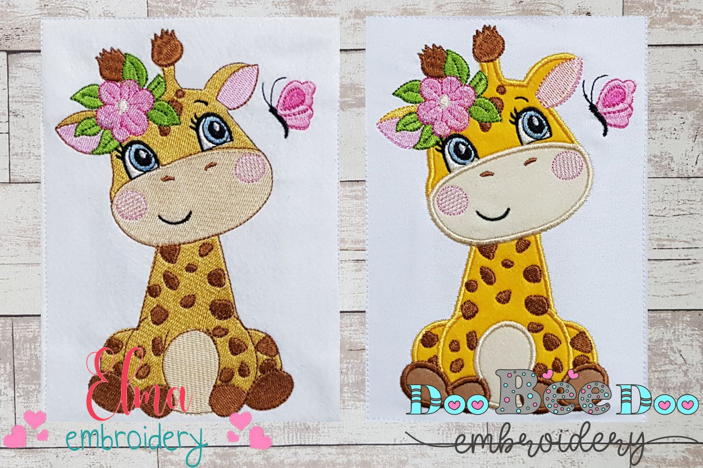 Giraffe Girl with Flowers - Applique & Fill Stitch - Set of 2 designs