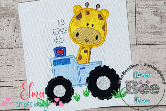 Giraffe Tractor Safari - Applique - Machine Embroidery Design
