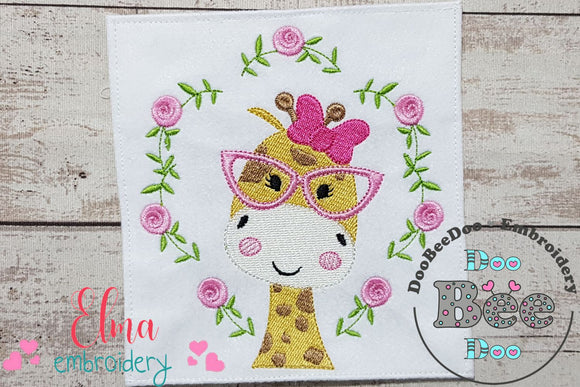 Giraffe with Glasses and Flowers - Fill Stitch