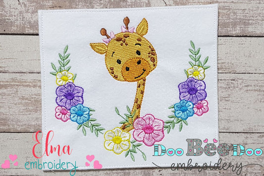 Giraffe and Flowers - Fill Stitch
