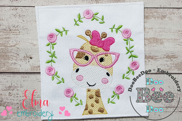 Giraffe with Glasses and Flowers - Rippled Stitch - Machine Embroidery Design