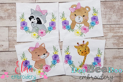 Animals Girl and Flowers - Fill Stitch