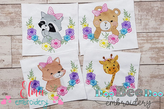 Animals Girl and Flowers - Fill Stitch