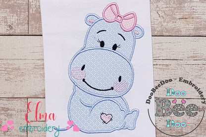 Hippo Girl with Bow - Applique